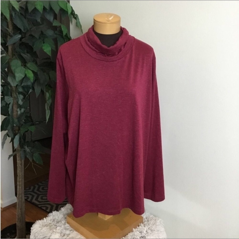 Falls Creek burgundy shimmer turtleneck 
tee long sleeve Woman’s 3X